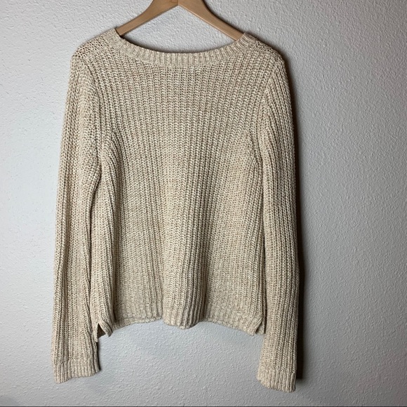 GAP cream color chunky knit warm cozy Sweater Sz L women’s boho like New neutral - Picture 6 of 9